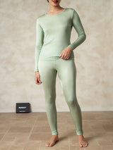 [Grøn] SilkSilky-DK Long Sleeve Round Neck Dame Lange Underbukser 003