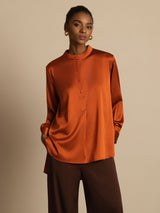 [Karamel] SilkSilky-DK 19Momme Langærmet Ståkrave Bluse 001