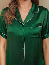 [Grøn] SilkSilky-DK Short Sleeve Lapel Collar Dame Pyjamas 004