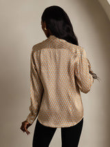 [Blomster] SilkSilky-DK Long Sleeve Lapel Collar Dameskjorte 002