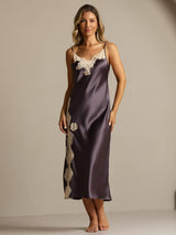 [Lilla Grå] SilkSilky-DK Sleeveless V Neck Natkjole 008