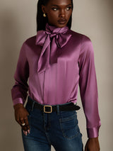 [Mørke Lilla] SilkSilky-DK Long Sleeve High Neck Bluse 003