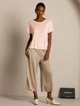 [Lys Pink] SilkSilky-DK Kort ærme Rund Hals T-shirt til kvinder 006