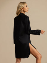[Sort] SilkSilky-DK Long Sleeve Lapel Collar Soveskjorte 002