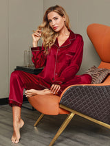 [Vin] SilkSilky-DK Long Sleeve Lapel Collar Dame Pyjamas 008
