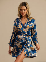 [Navy Drage] SilkSilky-DK 3/4 Sleeve Dame Morgenkåbe 005