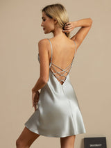 [Lyseblå] SilkSilky-DK Sleeveless V Neck Natkjole 001