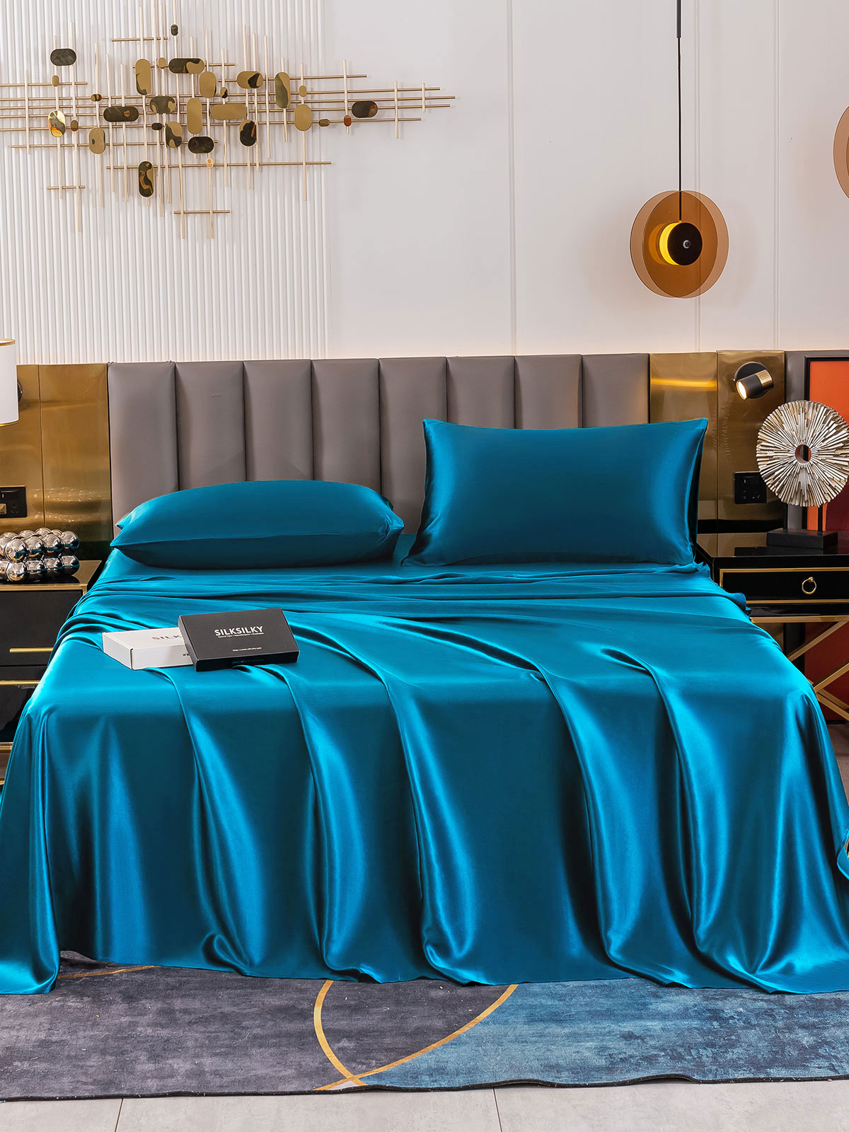 [Blågrøn] SilkSilky-DK 19Momme Bedding Set 002