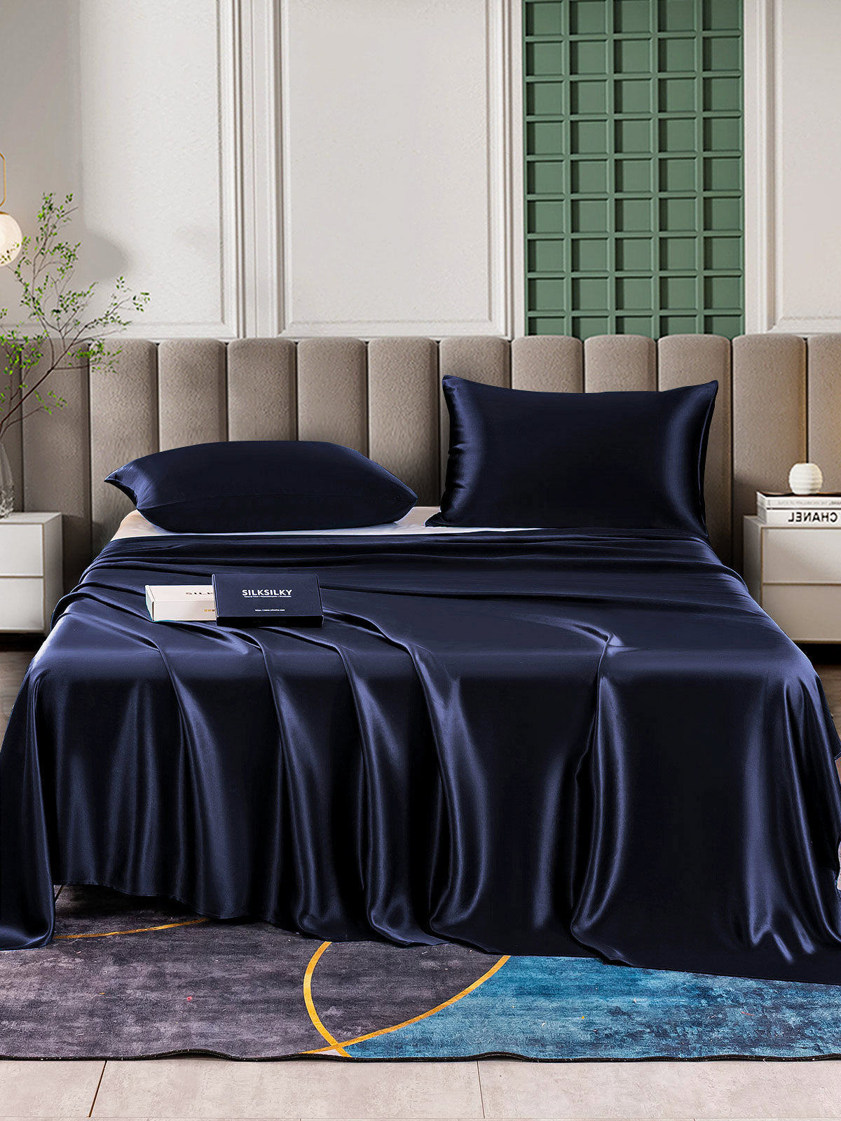 [Mørkeblå] SilkSilky-DK 25Momme Bedding Set 001