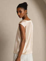 [Beige] SilkSilky-DK Cap Sleeve Round Neck T-shirt til kvinder 007