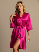 [Rosenrød] SilkSilky-DK 3/4 Sleeve Dame Morgenkåbe 005