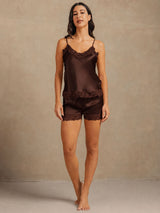 [Brun] SilkSilky-DK Sleeveless V Neck Camisole Sæt 006