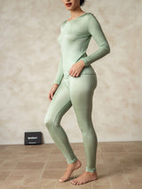 [Grøn] SilkSilky-DK Long Sleeve Round Neck Dame Lange Underbukser 002