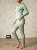 [Grøn] SilkSilky-DK Long Sleeve Round Neck Dame Lange Underbukser 002