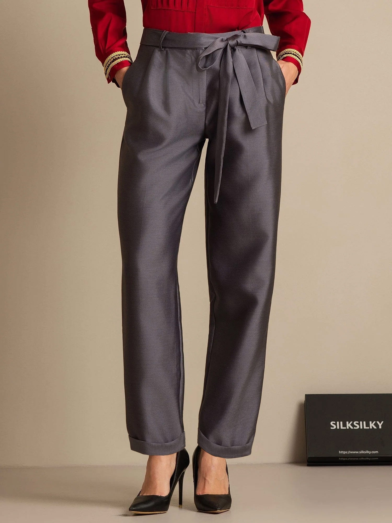 [Grå] SilkSilky-DK 32Momme Silke Womens Pants 001,