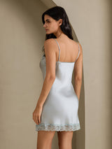 [Gråblå] SilkSilky-DK Sleeveless V Neck Natkjole 002