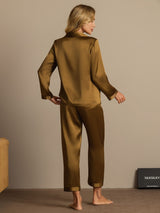 [Brun] SilkSilky-DK Long Sleeve Lapel Collar Dame Pyjamas 002