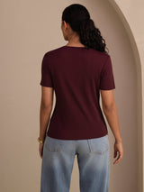 [Vin] SilkSilky-DK Short Sleeve V Neck T-shirt til kvinder 002