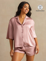 [Ferskenhud] SilkSilky-DK 19Momme Halv ærme Notchkrage Dame Pyjamas 001
