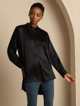[Sort] SilkSilky-DK 19Momme Langærmet Ståkrave Bluse 005