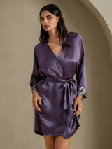 [Lilla Grå] SilkSilky-DK 3/4 Sleeve Dame Morgenkåbe 003