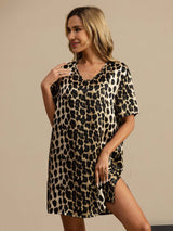 [Leopard] SilkSilky-DK Half Sleeve V Neck Natkjole 004