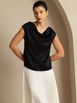 [Sort] SilkSilky-DK Cap Sleeve Cowl Neck T-shirt til kvinder 005
