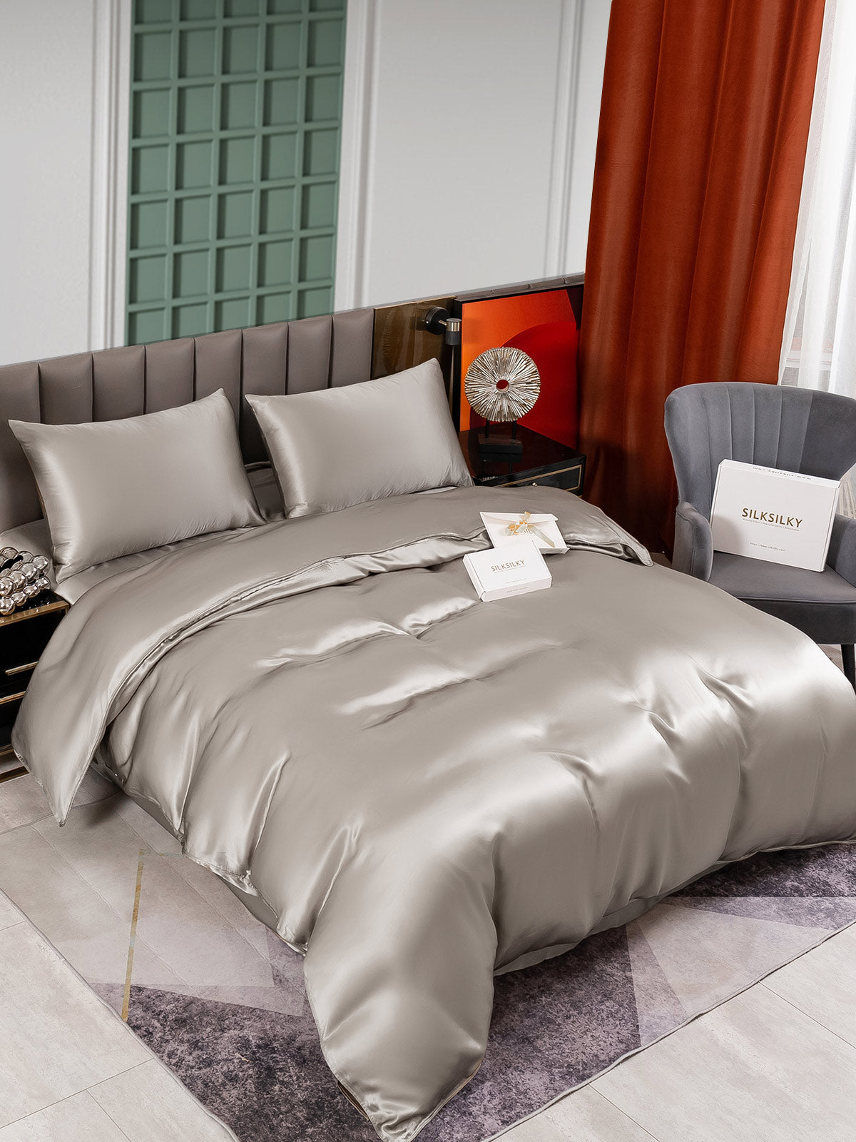 [Grå] SilkSilky-DK 25Momme Bedding Set 002