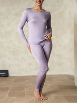 [Lilla] SilkSilky-DK Long Sleeve Round Neck Dame Lange Underbukser 003