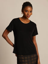 [Sort] SilkSilky-DK Kort ærme Rund Hals T-shirt til kvinder 003