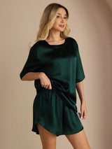 [Mørkegrøn] SilkSilky-DK Short Sleeve Round Neck Dame Pyjamas 005