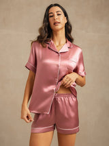 [Bleg Mauve] SilkSilky-DK Short Sleeve Lapel Collar Dame Pyjamas 004