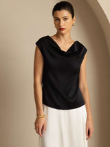 [Sort] SilkSilky-DK Cap Sleeve Cowl Neck T-shirt til kvinder 001
