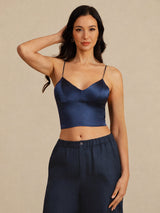 [Mørkeblå] SilkSilky-DK Spaghetti Strap V Neck Camisole Top 001