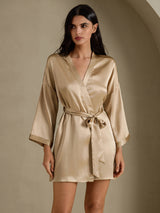 [Champagneguld] SilkSilky-DK 3/4 Sleeve Dame Morgenkåbe 001