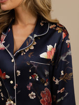 [Marine Blomster] SilkSilky-DK Long Sleeve Lapel Collar Dame Pyjamas 006
