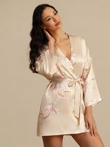 [Champagne] SilkSilky-DK 3/4 Sleeve Dame Morgenkåbe 005