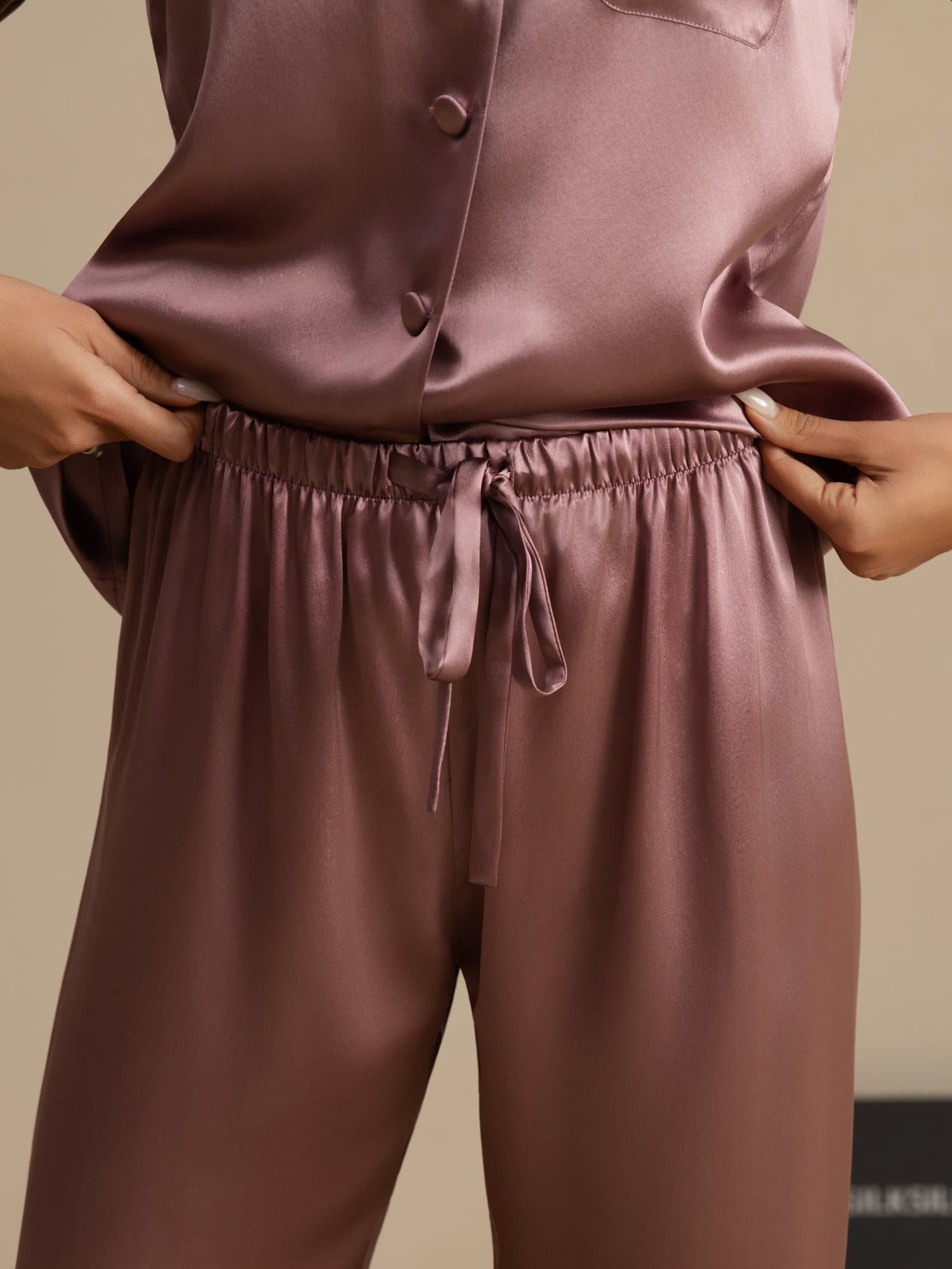 [Bleg Mauve] SilkSilky-DK Langærmet Notchkrage Dame Pyjamas 006