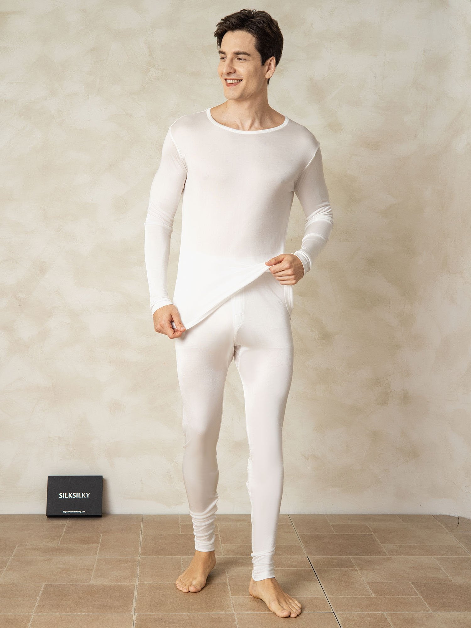 [Hvid] SilkSilky-DK Silke Mens Pajamas 003