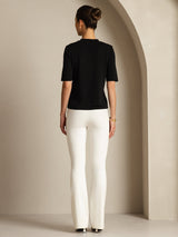 [Sort] SilkSilky-DK Half Sleeve Crew Neck T-shirt til kvinder 004