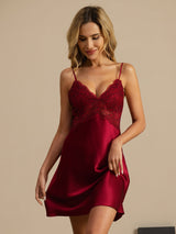 [Vin] SilkSilky-DK Sleeveless Deep V Neck Natkjole 003
