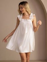 [Hvid] SilkSilky-DK Sleeveless Square Neck Natkjole 001