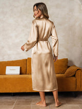[Champagne] SilkSilky-DK Long Sleeve Dame Morgenkåbe 002