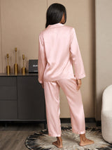 [Lys Pink] SilkSilky-DK Long Sleeve Lapel Collar Dame Pyjamas 002