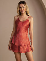 [Vinrød Ginkgo] SilkSilky-DK Sleeveless V Neck Camisole Sæt 003