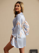 [Lyseblå] SilkSilky-DK 3/4 Sleeve Dame Morgenkåbe 002