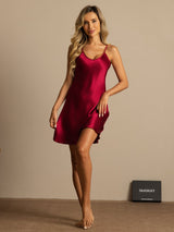 [Vin] SilkSilky-DK Spaghetti Strap V Neck Natkjole 006