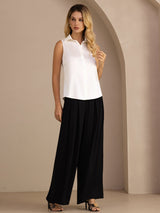 [Hvid] SilkSilky-DK Sleeveless Lapel Collar Dameskjorte 006