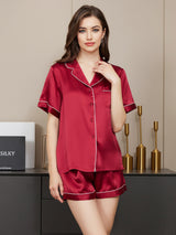 [Vin] SilkSilky-DK Short Sleeve Lapel Collar Dame Pyjamas 001