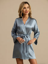 [Gråblå] SilkSilky-DK 3/4 Sleeve Dame Morgenkåbe 006